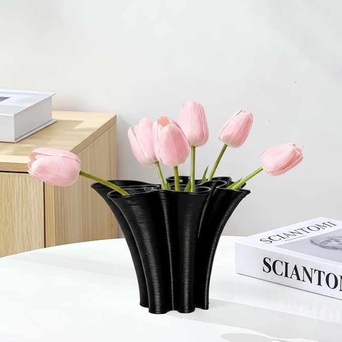 Black Ceramic Vase for Home Decor, Boho Artistic Irregular Shape Decorative Vase, Unique Modern Accent for Living Room Bedroom or Entryway