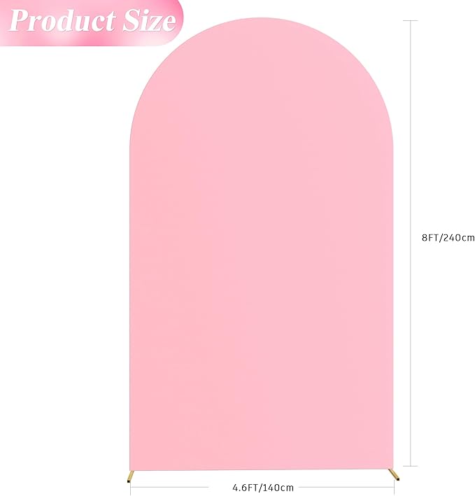 Wokceer Wedding Arch Cover 8FT Spandex Fitted Wedding Arch Stand Covers Round Top Chiara Arch Backdrop Cover for Birthday Party Ceremony Banquet Decoration Pink