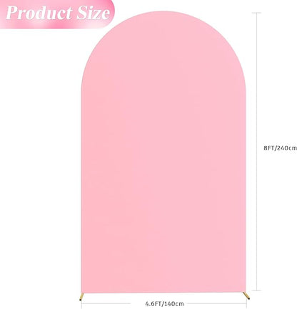 Wokceer Wedding Arch Cover 8FT Spandex Fitted Wedding Arch Stand Covers Round Top Chiara Arch Backdrop Cover for Birthday Party Ceremony Banquet Decoration Pink