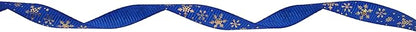 Gold Printing Snowflake Grosgrain Ribbon 25 Yard Each Roll 100% Polyester Woven Edge (3/8", Royal Blue)