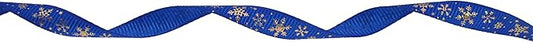Gold Printing Snowflake Grosgrain Ribbon 25 Yard Each Roll 100% Polyester Woven Edge (3/8", Royal Blue)