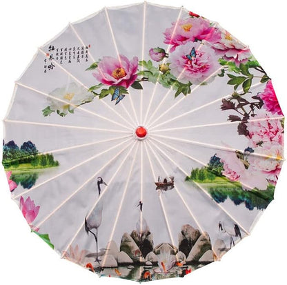 Parasol Chinese Style Classical Oil Paper Umbrella Rainproof Umbrella, Parasol Pendent Floral Mulitcolor Paper and Bamboo Painted Paper Parasol