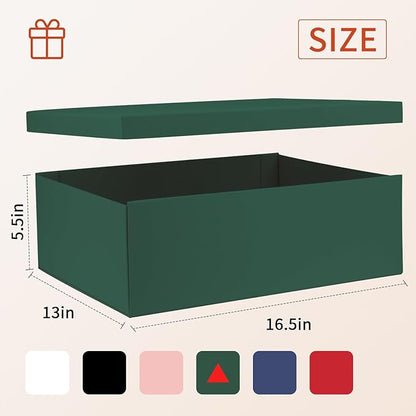YINUOYOUJIA Large Gift Box with Lid 16.5x13x5.5 inches,Boxes for Christmas Presents,Contains Card,2 Roll Ribbons,Shredded Paper Filler.