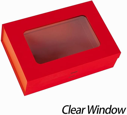 5 Pcs Red Gift Box for Presents with Ribbon 10.8x7.5x3.5 Inches Clear Gift Box with Window Magnetic Closure Gift Boxes with Lids