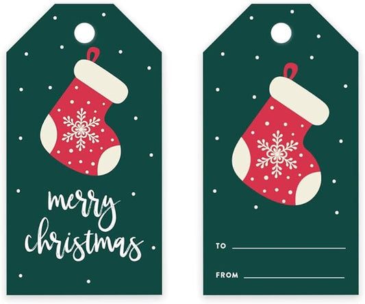 Andaz Press Christmas Holiday Season Classic Gift Tags, Merry Christmas to from Classic Favor Tags, Christmas Snowflake Stocking Design, for Holiday Events, Parties, and Favors, 60-Pack