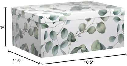 Soul & Lane Decorative Cardboard Storage Boxes with Lids for Home Decor and Organization, Set of 3 Large Keepsake Boxes for Memories & Gifts, Nesting Floral Photo Storage Containers, Eucalyptus Leaves