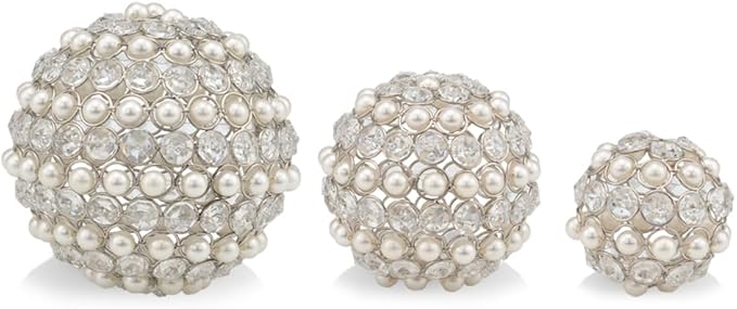 Modern Day Accents 3877 Facetas Perla 3" Silver Cristal & Pearl Spheres - Set of 2, Home Decor, Coffee Table Decor, Decorative Balls, Gem Sphere Ball, Modern Home Decor, Bowl fillers, Gemstone
