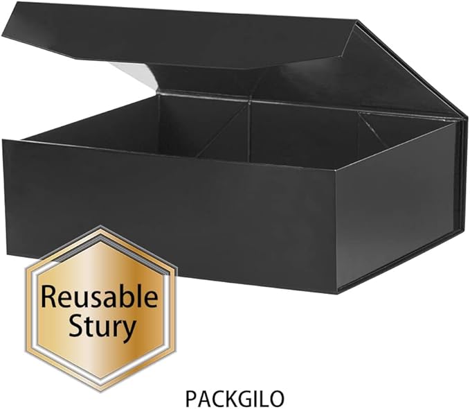 1 Pcs Black Extra Large Gift Box with Lid, 16.5 x 13 x 5.3 Inches, Hard Magnetic Giant Gift Boxes for Presents Clothes Robe Wedding Dress Sweater,Reusable Foldable Bridesmaid Proposal Box