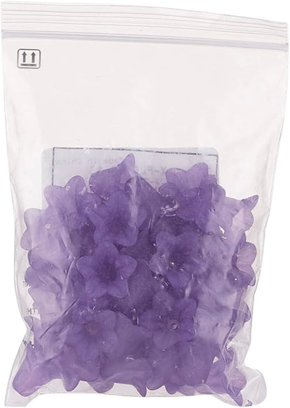 Crafans 50Pcs Frosted Acrylic Flower Beads Purple Flower Bead Caps Transparent Floral Pendants Clear Loose End Spacer Beads for Jewelry Making 17.5x12x1.5mm