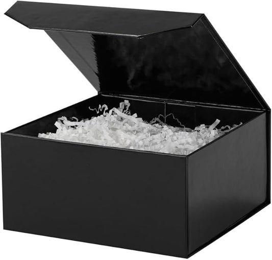 6 Pcs Small Black Gift Box 8x8x4 Inch Magnetic Gift Box Small Magnetic Box with Crinkle Paper Black Small Gift Box with Shredded Paper Luxury Gift Boxes with Lids for Presents