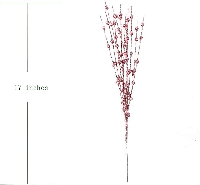 Artificial Glitter Berry Stem Decorations, Fake Bead Sticks Pick 17 Inch Stems for Halloween Christmas Ornaments Glittery Twigs Xmas Tree Wreath Vase Filler Home Decor - Champagne Pink 10 Pack