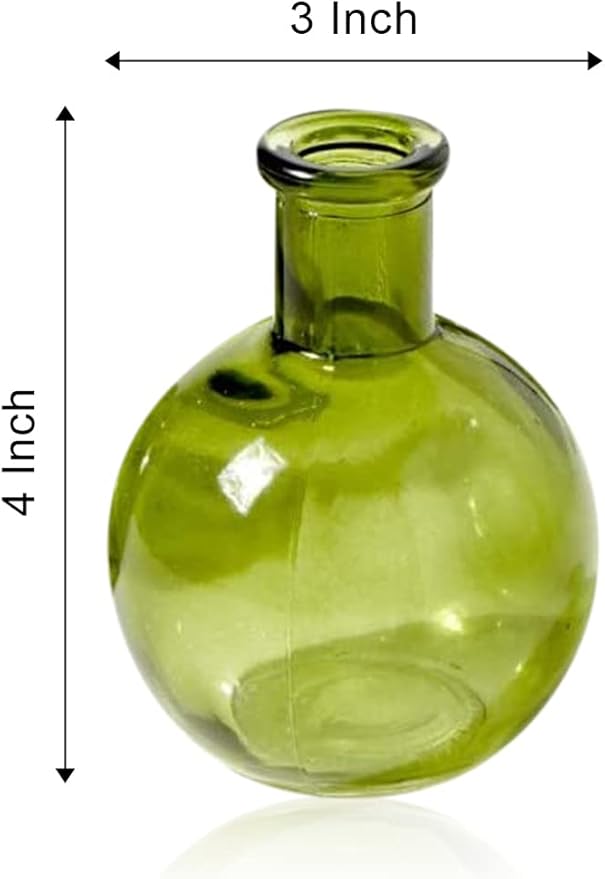 Serene Spaces Living Set of 6 Small Green Ball Bud Vases, Transparent Glass Vases for Weddings, Events, Parties, Floral Centerpieces for Home Decor, Measures 4" Tall