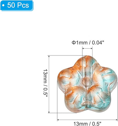 PATIKIL 50Pack Transparent Floral Beads Hibiscus Beads for DIY Jewelry Making Bracelets Bulk, Blue/Green/Orange Glass Flower Beads