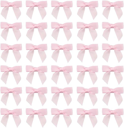 7Rainbows 50pcs Boutique 1.5" Pink Satin Ribbon Mini Bows for Craft Sewing Scrapbooking Wedding and Gift Wrapping