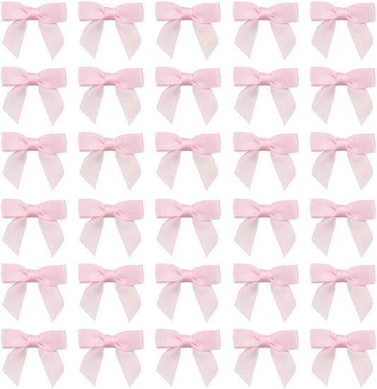 7Rainbows 50pcs Boutique 1.5" Pink Satin Ribbon Mini Bows for Craft Sewing Scrapbooking Wedding and Gift Wrapping