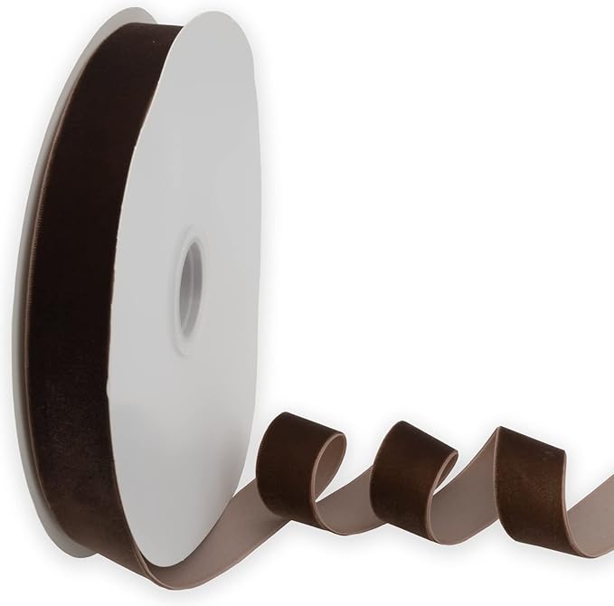 Nylon Velvet Ribbon Single Faced,1 Inch X 25Yards Spool (Brown)