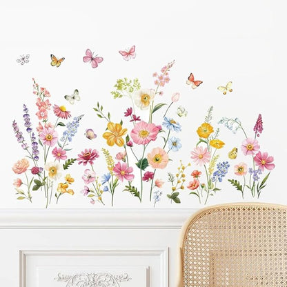 Butterfly and Wild Flower Wall Decals Peel and Stick for Girls Room Wall Decals, Living Room, Nursery, Removable Waterproof Stickers & Murals for Home Decor
