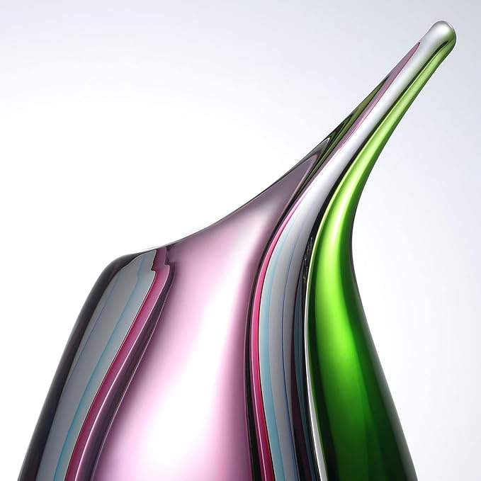 Luxury Lane Hand Blown Multicolor Sommerso Teardrop Art Glass Vase for Decor 9.5 inch Tall Centerpiece Table Decoration