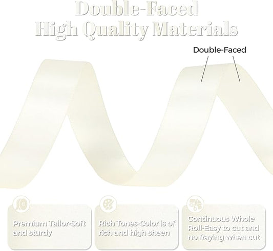 Ivory Satin Ribbon, Double Faced 5/8 Inch X 25 Yards Ivory Ribbon, Premium Satin Ribbon for Gift Wrapping, Crafts, Hair Bow Making, Sewing, Flower Bouquet, Wedding Party Decor