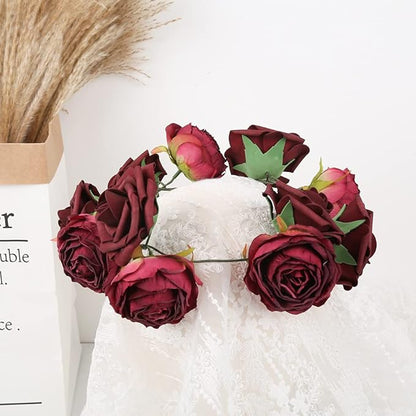 IPOPU Burgundy Artificial Flowers Roses Heads, 25pcs Fake Dried Roses Flowers Artificial for Decoration for Dried Floral Bouquet Bridal Party Centerpieces Bridal Bouquets for Wedding (Burgundy)