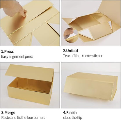 Gold Gift Boxes 10"x6"x3" with Magnetic Closure Lid Gift Boxes for Presents,Bridesmaid Gifts Box,Cute Box,Luxury for Gift Packaging, Magnetic Gift Box for Wrapping Gifts (Gold/5PCS)