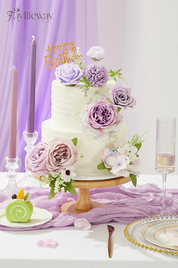 Artificial Flowers, Light Purple Flowers for DIY Wedding Bridal Bouquets, Fake Cake Flowers for Centerpieces,Baby Shower, Table Arrangement, Home Party Decorations