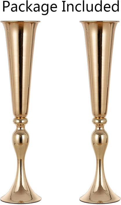 Gold Centerpieces for Table Wedding Vase - 2 Pcs 21.9" Tall Versatile Metal Trumpet Vase Tabletop Flower Stand for Party Dinner Anniversary Ceremony Centerpiece Event