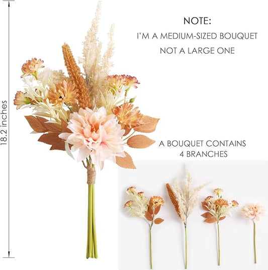 Fake Flower Bouquet, Faux Flower Arrangement for Decorating Kitchens, Bedrooms, Bathrooms, Realistic Artificial Flowers Made of Silk & Plastic, Floral Decoration with Dahlia & Small Blossoms