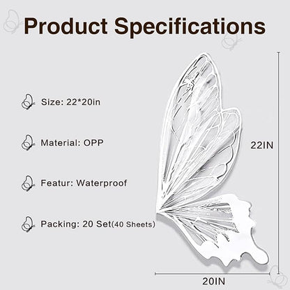 LLBWKC 20 Sets Butterfly Flower Wrapping Paper, Waterproof Butterfly Flower Bouquet Wrapping Paper, OPP Clear Floral Wraps for Florist Supplies, Gift Packaging, DIY Craft 20x22 in (White Butterfly)
