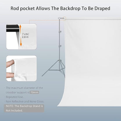 8X10 FT White Backdrop, 100% Polyester Photography Background Curtain Screen, Foldable White Screen Washable for Professional Photoshoot Portraits Party Video Studio