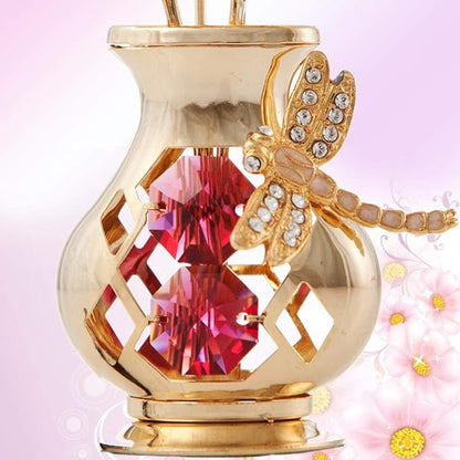 Matashi 24K Gold Plated Crystal Studded Flower Ornament in Vase with Decorative Dragonfly - Elegant Tabletop Ornament - Perfect Valentine's Day Gift for Her, Wife, Mom, Birthday, Home or Office Décor
