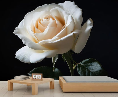 White Rose Wall Mural, Romantic White Rose 3D Wall Murals, Simple Elegant Flowers Wallpaper Mural, for Living Room Bedroom Large Wallpaper Indoor Decor 157.5" W x110.3 H