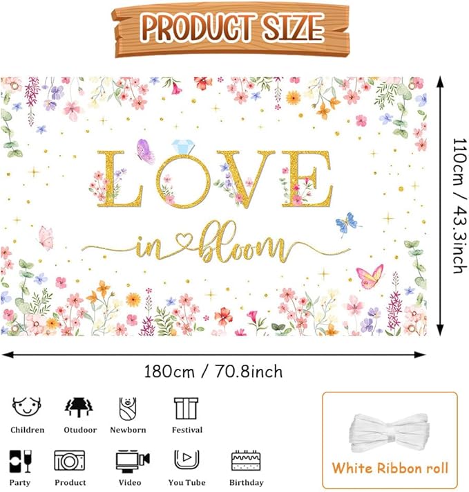 Love in Bloom Bridal Shower Decorations Backdrop Wildflower Wedding Shower Background Lower Floral Engagement Wedding Bachelorette Party Decor Supplies Photo Booth Props 70.8 x 43.3 inch