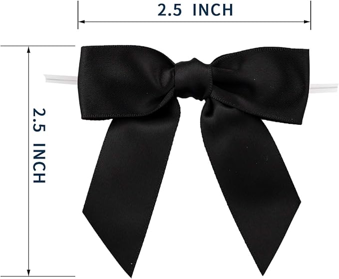7Rainbows 30pcs Boutique 2.5" Black Satin Ribbon Twist Tie Bows for Tying Up Packages Gift Wrapping