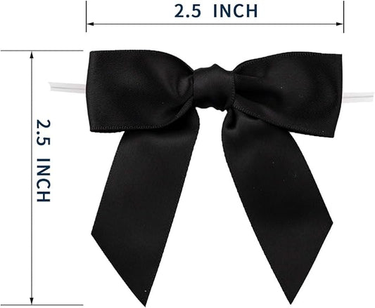 7Rainbows 30pcs Boutique 2.5" Black Satin Ribbon Twist Tie Bows for Tying Up Packages Gift Wrapping
