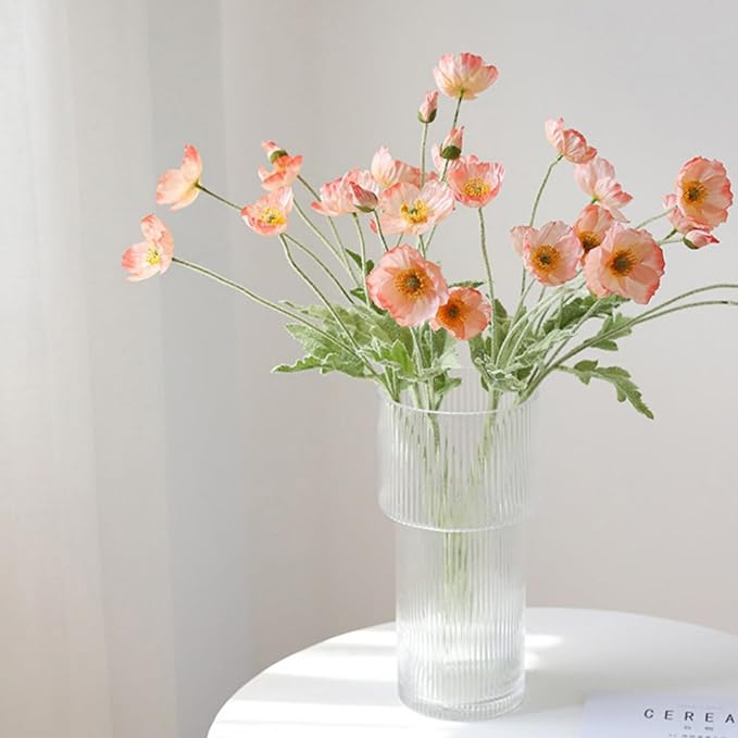 ASTRYAS Artificial Flowers 8 Stems Poppy Silk Bouquet,Fake Pooppies Flowers for Wedding, Home, Party Decoration,Table Centerpiece Arrangement(Coral Pink, 8pcs)