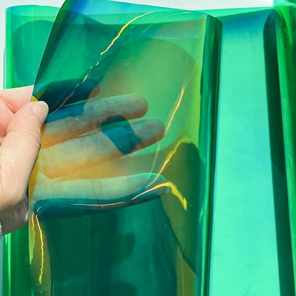ONEART | 16 Gauge Holographic Iridescent Plastic Vinyl, 16"x54" Transparent Vinyl Fabric-Green