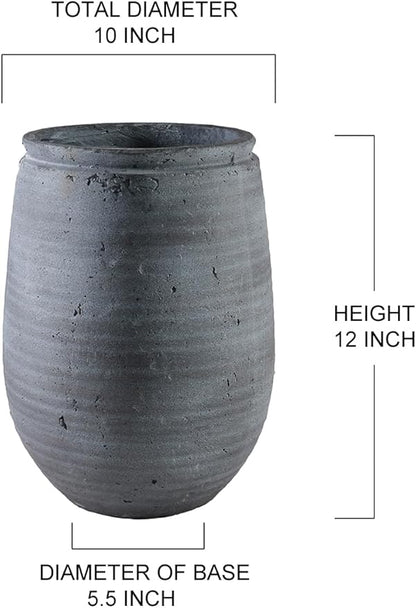 Serene Spaces Living Gray Aged Stone Planter Vase - Decorative Indoor/Outdoor Flower Pot, Textured Stone Finish, Planter & Cachepot, Home Décor for Plants & Flowers, 10" Diameter & 12" Tall, Pack of 1
