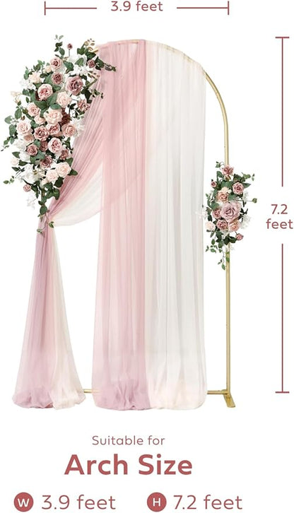 Ling's moment Wedding Arch Backdrop Stand with Flowers - 7.2FT Metal Arch Frame with Drapes for Ceremony Decor - Artificial Floral Birthday Party, Bridal Shower, Outdoor Garden, Pink Dusty Rose, Gold