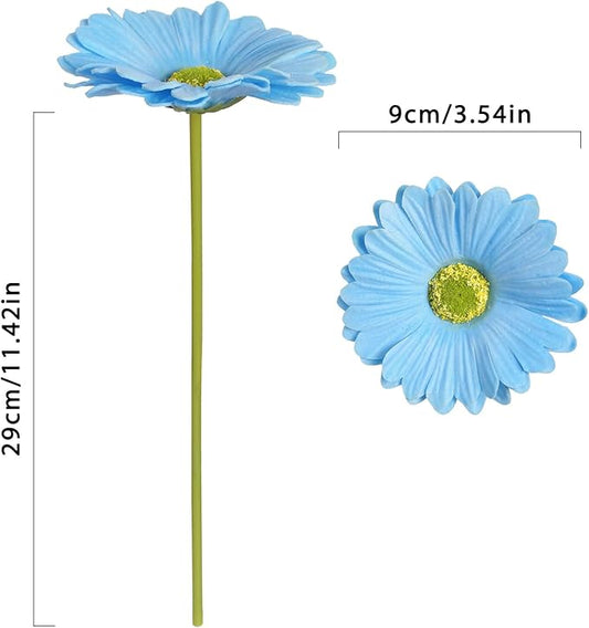 IPOPU Daisies Flowers Artificial,20PCS Blue Gerbera Daisy Artificial Flowers Fake Daisies for Wedding Party Office Home Decorations(Light Blue)