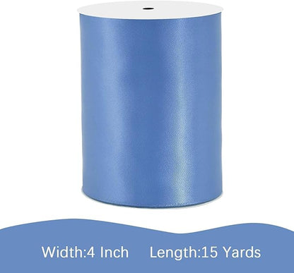 Smoke Blue Satin Ribbon 4 inch X 15 Yards Polyester Ribbon for Gift Wrapping Very Suitable for Weddings Party Hair Bow Invitation Decorations and More