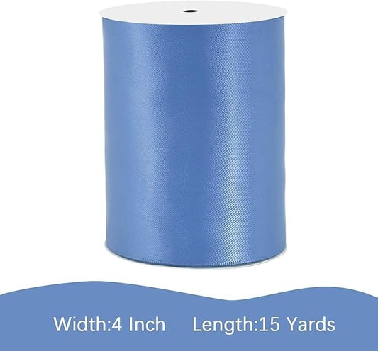 Smoke Blue Satin Ribbon 4 inch X 15 Yards Polyester Ribbon for Gift Wrapping Very Suitable for Weddings Party Hair Bow Invitation Decorations and More