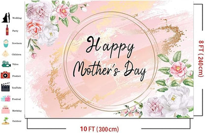 Dudaacvt 10x8ft Happy Mother's Day Backdrop Love Heart Photography Background Floral Mothers Day Birthday Photography Background for Mother's Day Photo Booth Props