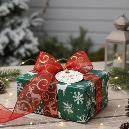 CT CRAFT LLC Organza with Red Glitter Swirls Wired Ribbon 2.5 inch x 50 Yards for Christmas Home Decor Tree Topper Bow Gift Wrapping DIY Crafts Wreath Garland Wedding
