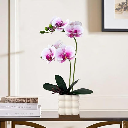 Artificial Orchids in Vase, Purple and White, 14 in Height, Home Decor Orchid Artificial Flowers