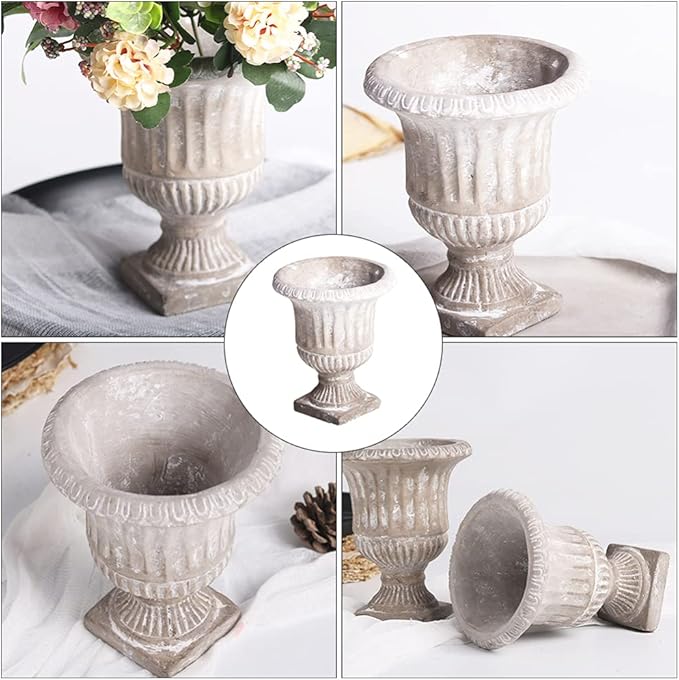 Cabilock Classic Urn Planter Cement Flower Vase, Modern Hydroponic Plant Bottle with Vertical Stripes Design for Patio Home Garden Decor (6.29X4.52X4.52inch)