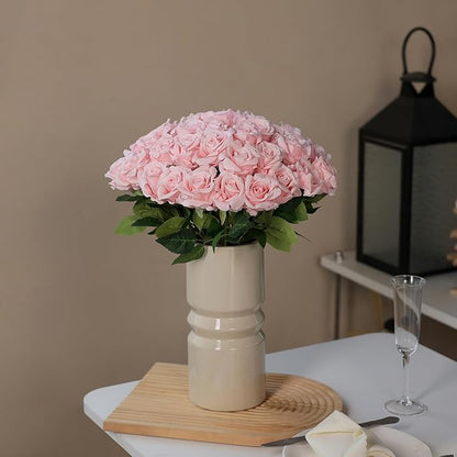 YXZZWL 60 Pcs Artificial Roses in Bulk, Fake Silk Roses Realistic Roses Stem Faux Roses Bouquet for Wedding Centerpieces Flower Arrangement Home Decor (Pink)