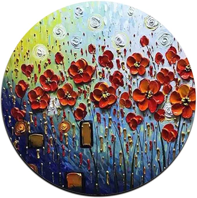 Red Watercolor Flowers Round Coaster Set - Made of Recycled Rubber - Set of 4