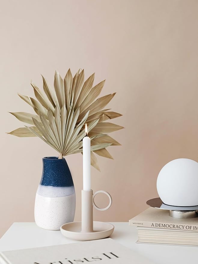 Ceramic Vase – 5.9” Tall Handmade Blue and White Glazed Pottery for Home Decor – Modern Asymmetrical Flower Vase for Living Room, Shelf, Table Centerpiece – 18oz / 500ml