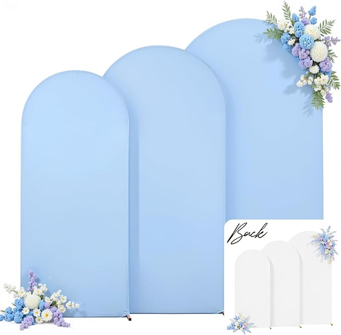White and Blue Arch Backdrop Cover 7.2FT 6.6FT 6FT Arch Covers Stretchy Backdrop Set of 3, Wedding Arch Cover Spandex Fitted Double-Color Fabric Arch Covers for Party Baby Shower Birthday Decoration